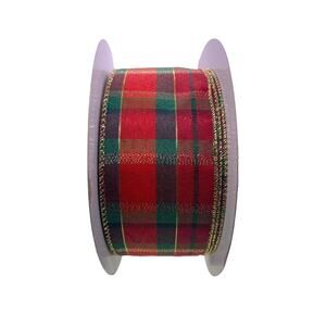 9 Feet 2.5” Red Green Gold Plaid Christmas Wired Ribbon for bows wreaths crafts